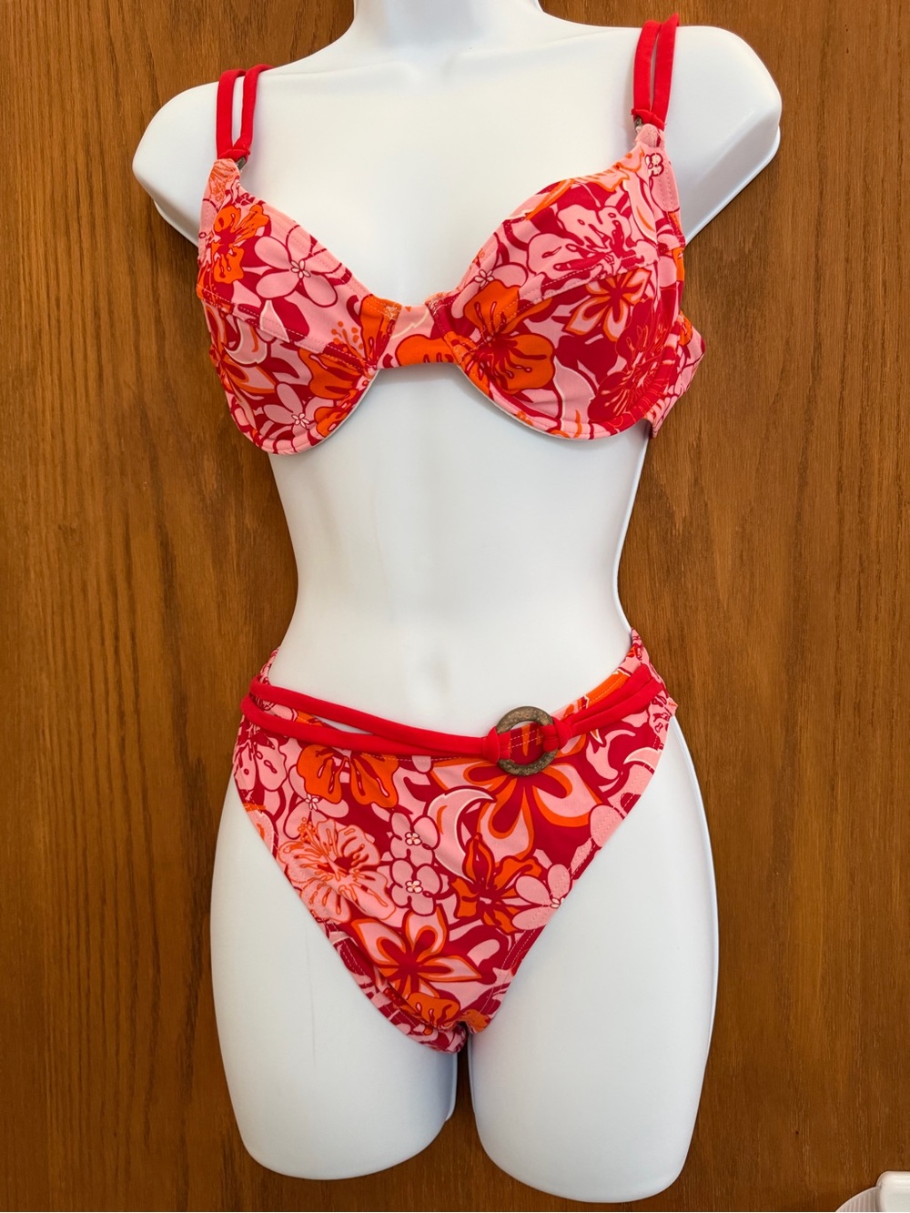 Floral Underwire Bikini Set in Pink & Red